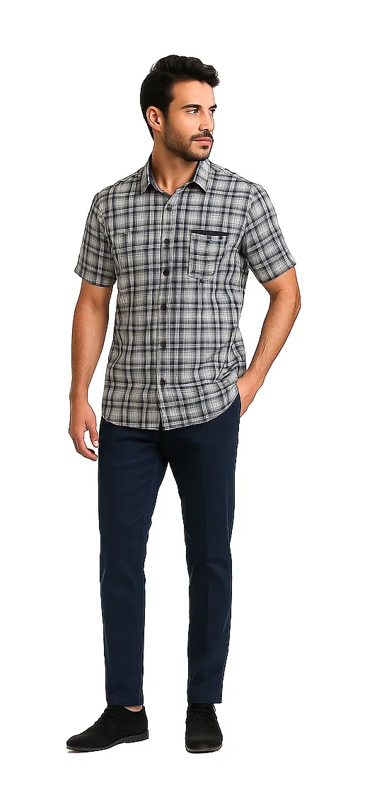 Mens Textured Plaid Walking Suit in Navy/white by Dreams by Zacchi  2 Piece Leisure Outfit with matching shirt and pant -$ 99