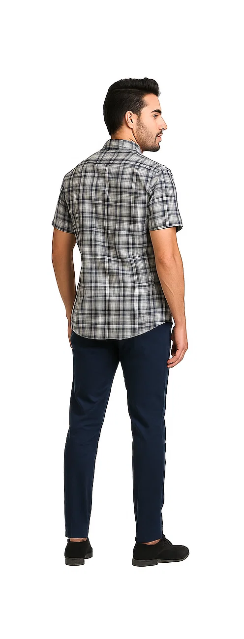 Mens Textured Plaid Walking Suit in Navy/white by Dreams by Zacchi  2 Piece Leisure Outfit with matching shirt and pant -$ 99