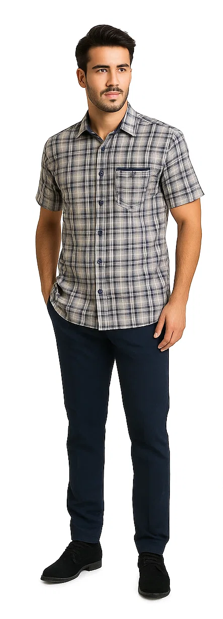 Mens Textured Plaid Walking Suit in Navy/white by Dreams by Zacchi  2 Piece Leisure Outfit with matching shirt and pant -$ 99