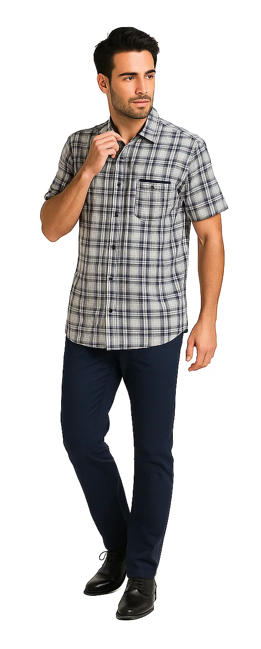 Mens Textured Plaid Walking Suit in Navy/white by Dreams by Zacchi  2 Piece Leisure Outfit with matching shirt and pant -$ 99
