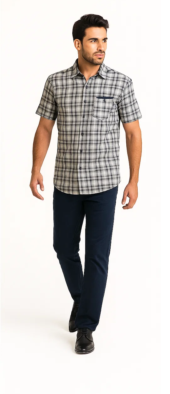 Mens Textured Plaid Walking Suit in Navy/white by Dreams by Zacchi  2 Piece Leisure Outfit with matching shirt and pant -$ 99