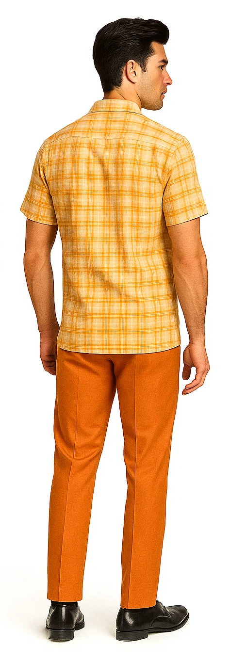 Mens Textured Plaid Walking Suit in orange/cream by Dreams by Zacchi – 2 Piece Leisure Outfit with Matching Shirt and Pant - $99