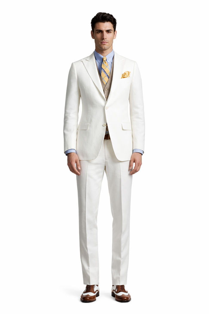 Men's The Great Gatsby Vested Peak Lapel Suit in Ivory with Brown Vest
