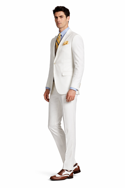 Mens The Great Gatsby Vested Peak Lapel Suit in Ivory with Brown Vest