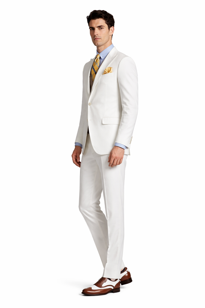 Men's The Great Gatsby Vested Peak Lapel Suit in Ivory with Brown Vest