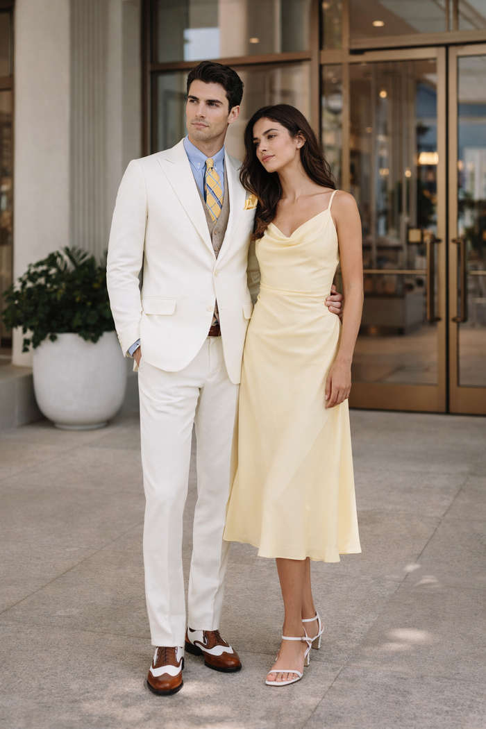 Men's The Great Gatsby Vested Peak Lapel Suit in Ivory with Brown Vest