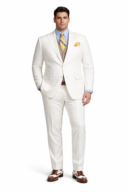 Mens The Great Gatsby Vested Peak Lapel Suit in Ivory with Brown Vest