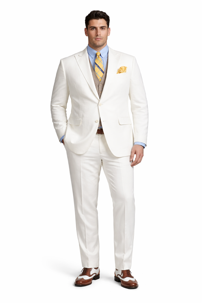 Men's The Great Gatsby Vested Peak Lapel Suit in Ivory with Brown Vest