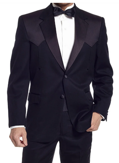 Mens Traditional Black Western Tuxedo Suit – 2 Piece Cowboy Formal Suit with Western Yoke Sport Coat & Matching Black Pants