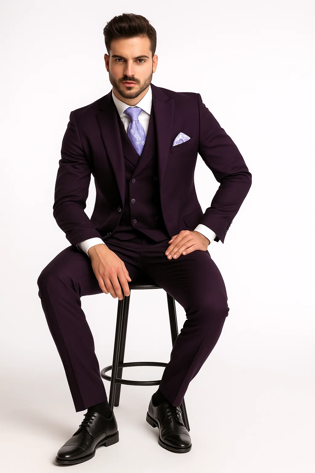 Mens Two Button Fashion Double Breasted Purple Suit