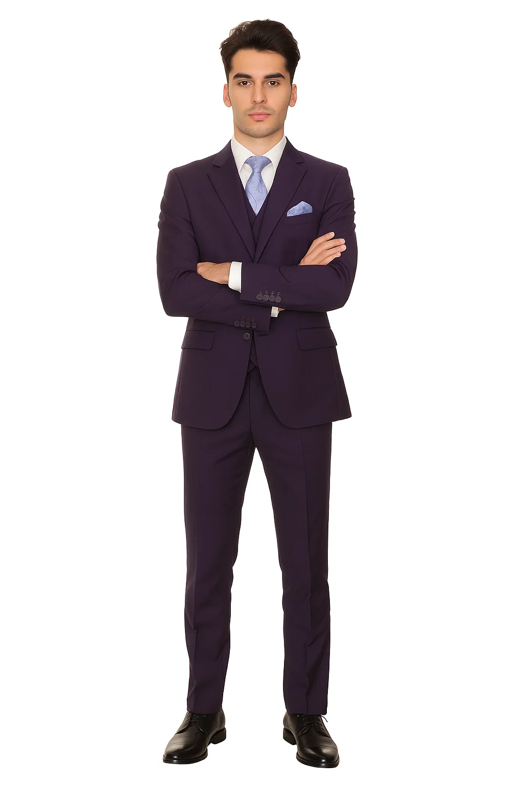 Mens Two Button Fashion Double Breasted Purple Suit