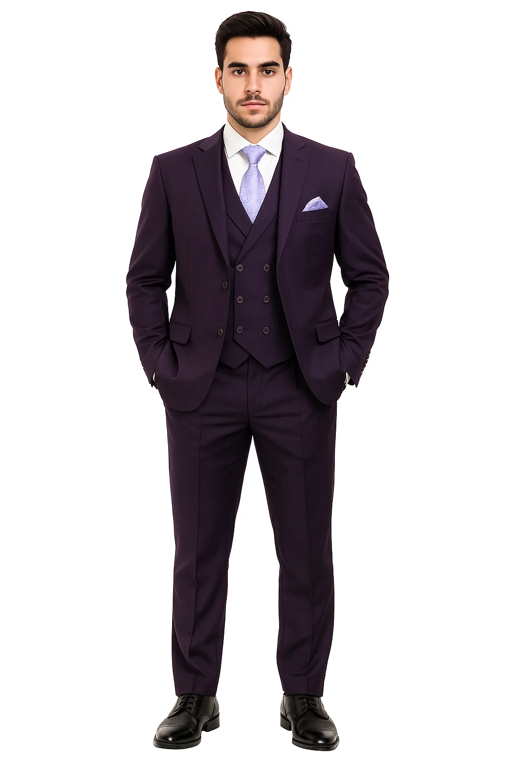 Mens Two Button Fashion Double Breasted Purple Suit