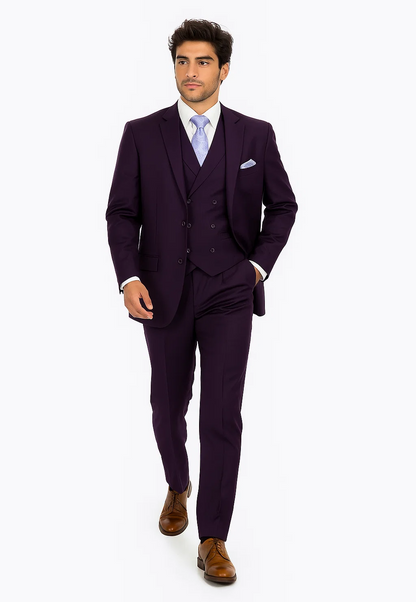 Mens Two Button Fashion Double Breasted Purple Suit