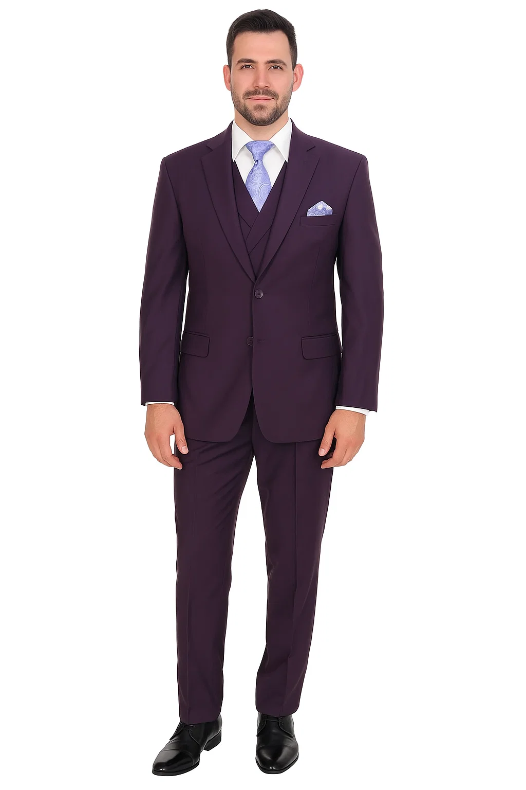 Mens Two Button Fashion Double Breasted Purple Suit