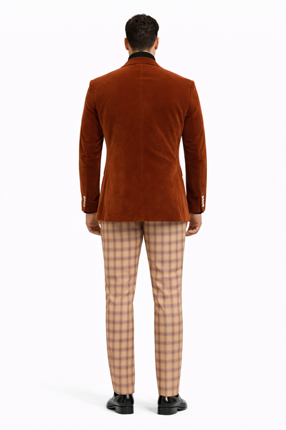 EJ Samuel | Modern Fit Velvet Blazer | Rust | 2-Button | Mens