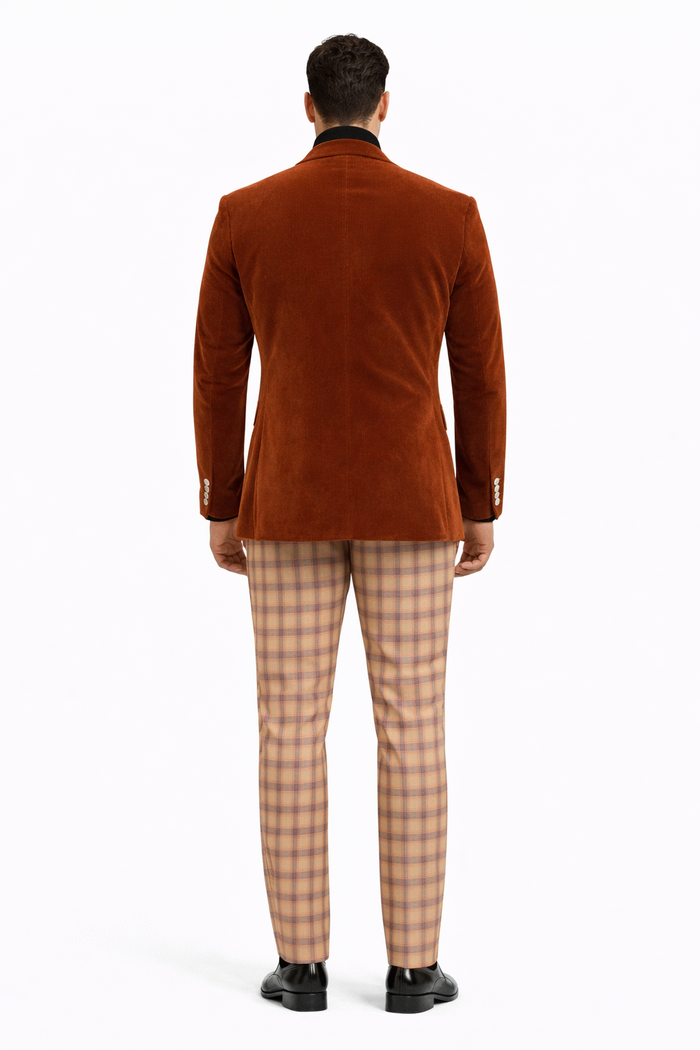 EJ Samuel | Modern Fit Velvet Blazer | Rust | 2-Button | Mens