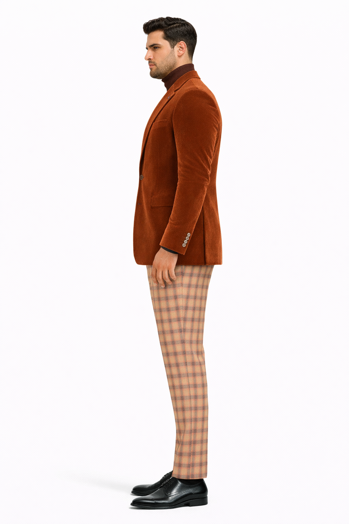 EJ Samuel | Modern Fit Velvet Blazer | Rust | 2-Button | Mens