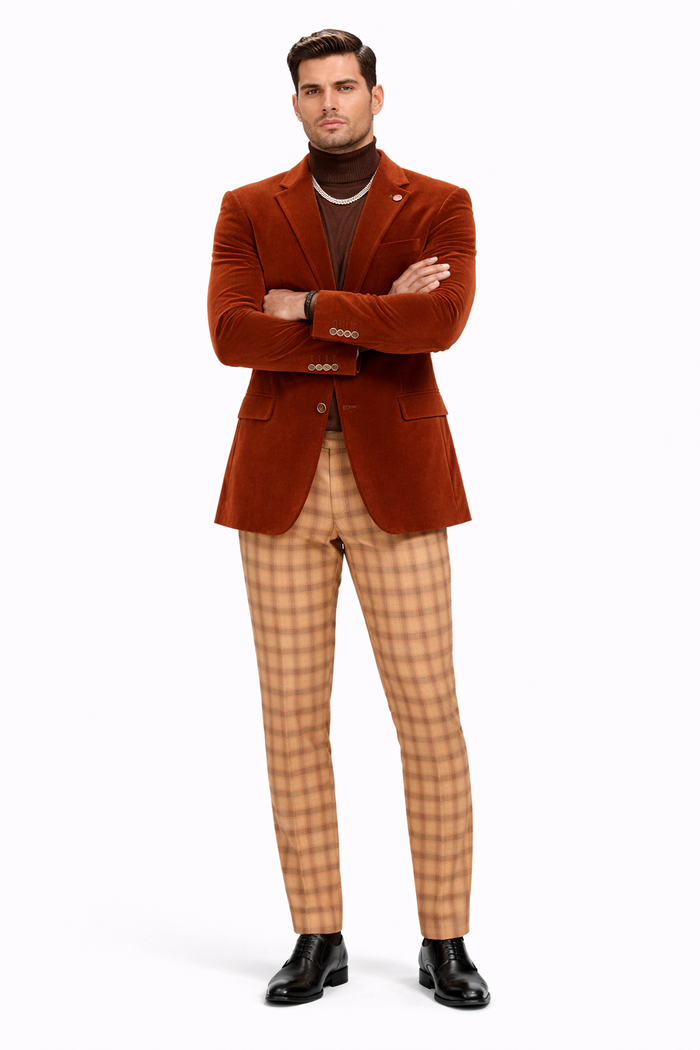 EJ Samuel | Modern Fit Velvet Blazer | Rust | 2-Button | Mens