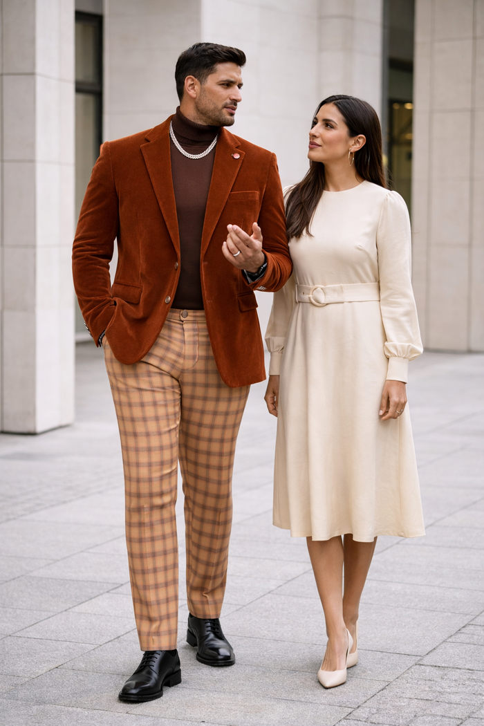 EJ Samuel | Modern Fit Velvet Blazer | Rust | 2-Button | Mens