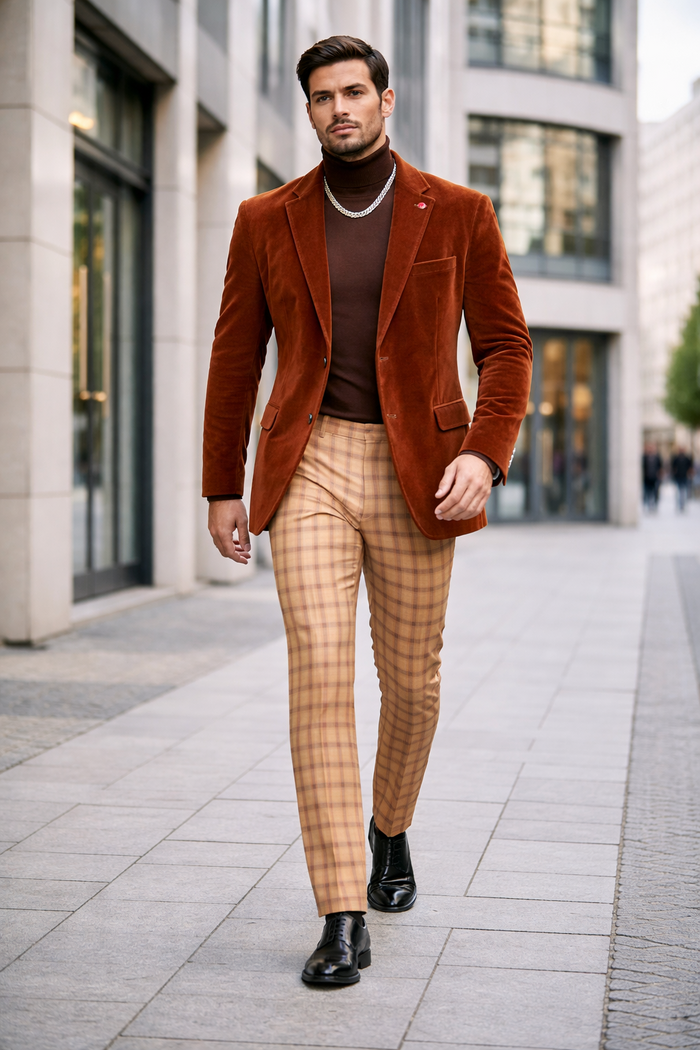 EJ Samuel | Modern Fit Velvet Blazer | Rust | 2-Button | Mens