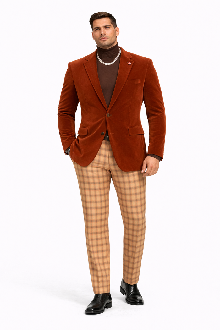 EJ Samuel | Modern Fit Velvet Blazer | Rust | 2-Button | Mens