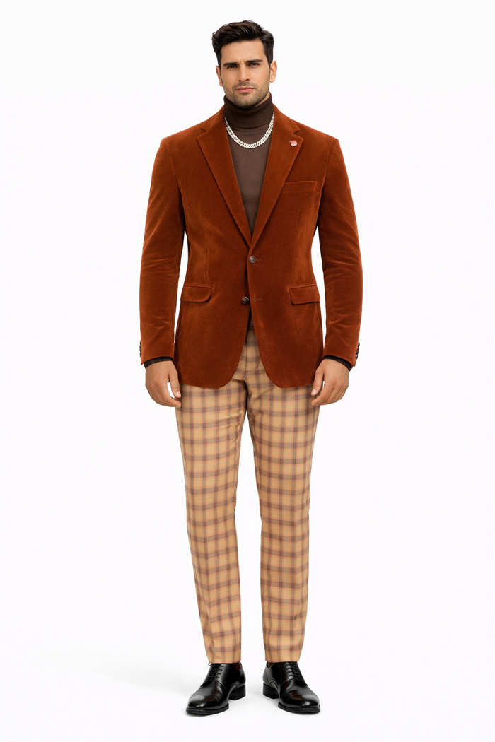 EJ Samuel | Modern Fit Velvet Blazer | Rust | 2-Button | Mens