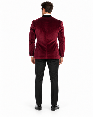 Mens Two Button Peak Lapel Velvet Wedding & Burgundy Prom Tuxedo Jacket
