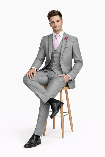 Mens Ultra Slim Fit Sharkskin Tuxedo with Satin Trim in Grey - Mens Slim Fitted Tuxedo