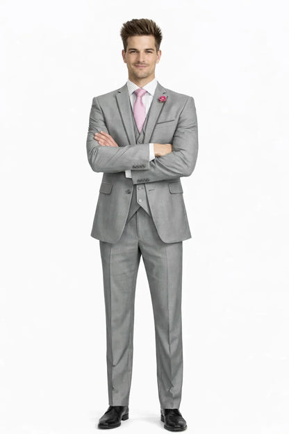 Mens Ultra Slim Fit Sharkskin Tuxedo with Satin Trim in Grey - Mens Slim Fitted Tuxedo