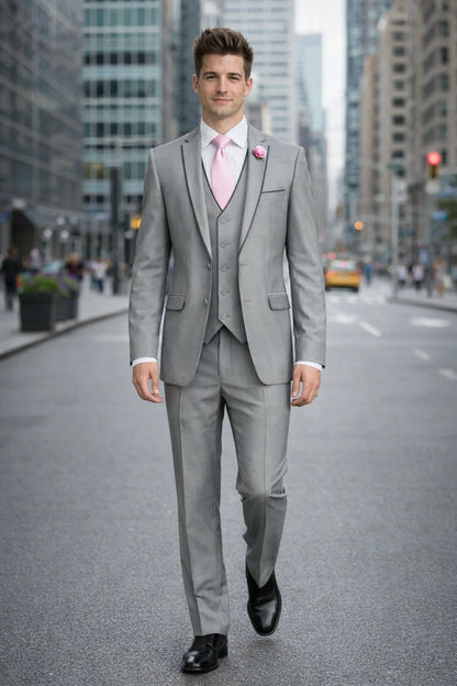 Mens Ultra Slim Fit Sharkskin Tuxedo with Satin Trim in Grey - Mens Slim Fitted Tuxedo