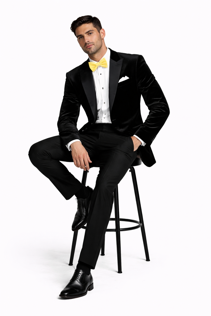 Mens Velvet Notch Tuxedo in Black