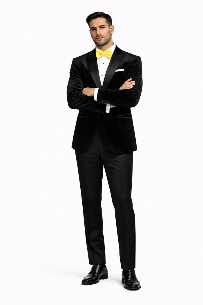 Mens Velvet Notch Tuxedo in Black