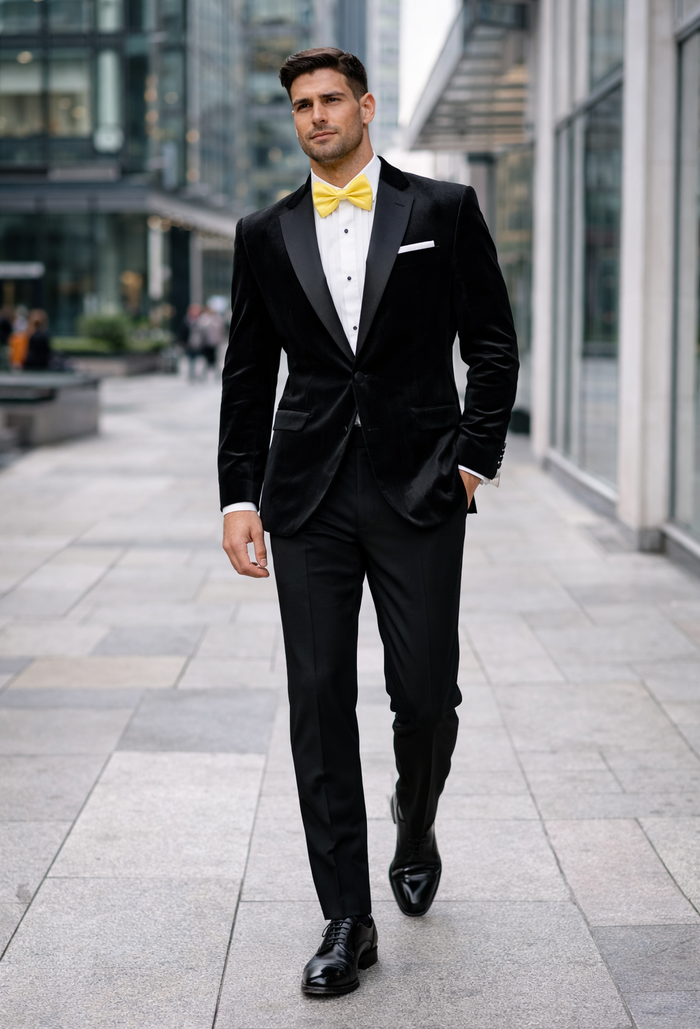 Mens Velvet Notch Tuxedo in Black