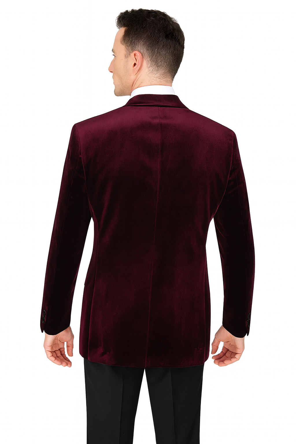 Mens Velvet Notch Prom Tuxedo in Burgundy