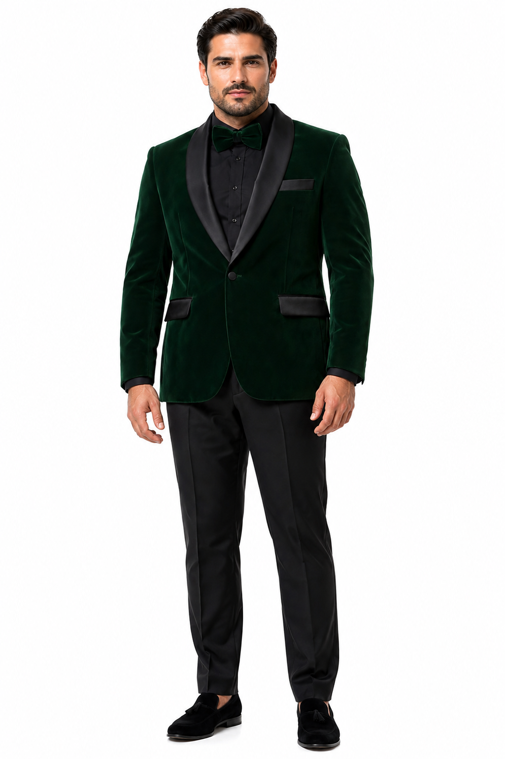 Mens Velvet Shawl Tuxedo Dinner Jacket in Hunter Green