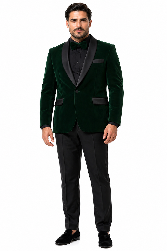 Mens Velvet Shawl Tuxedo Dinner Jacket in Hunter Green