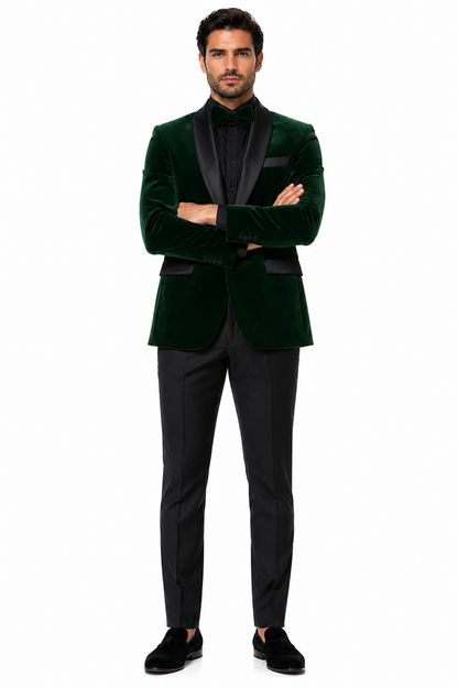 Mens Velvet Shawl Tuxedo Dinner Jacket in Hunter Green