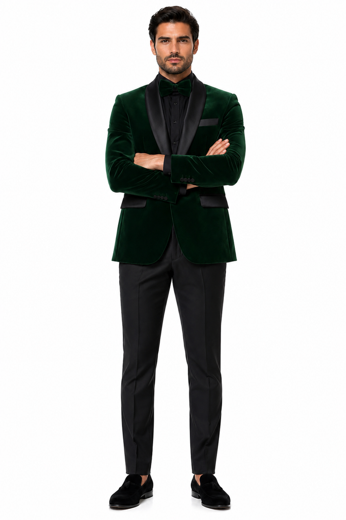 Mens Velvet Shawl Tuxedo Dinner Jacket in Hunter Green