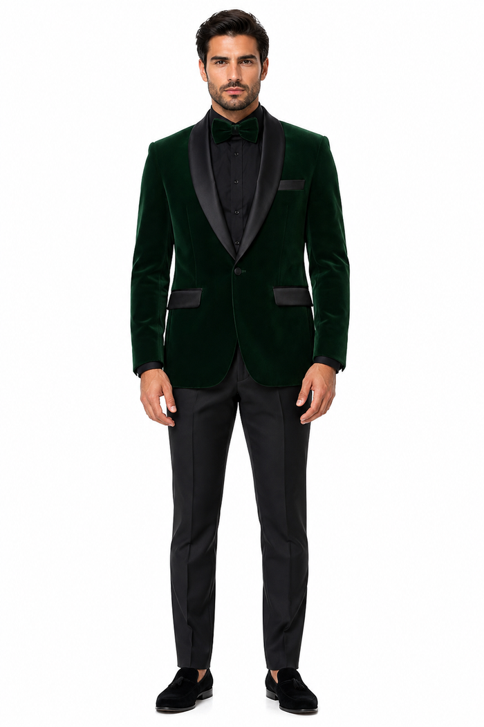 Mens Velvet Shawl Tuxedo Dinner Jacket in Hunter Green