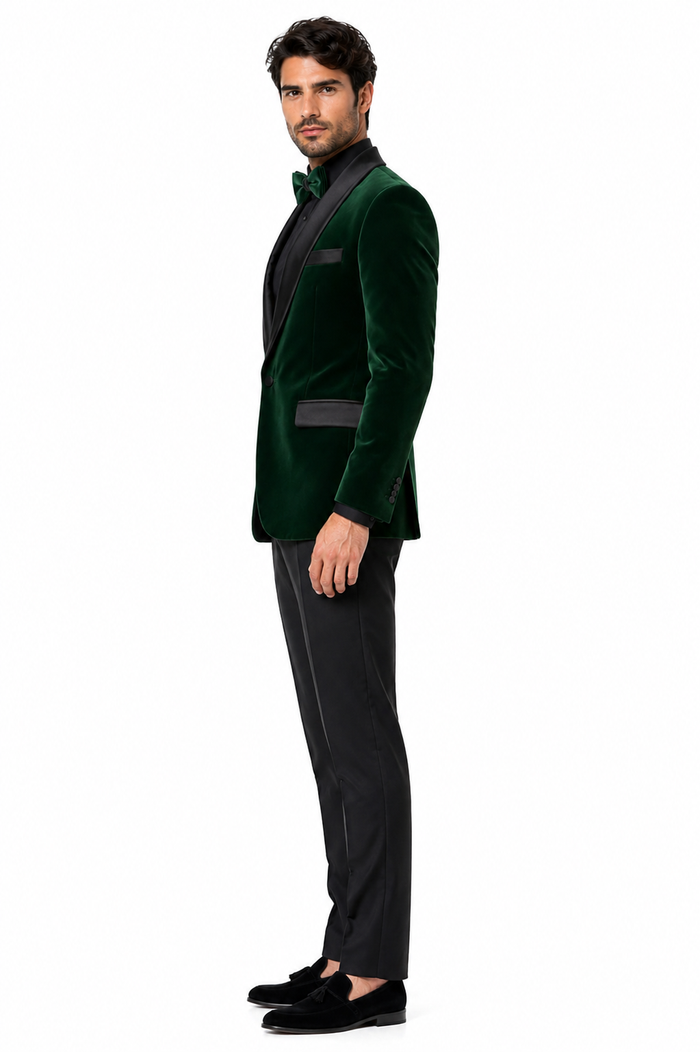 Mens Velvet Shawl Tuxedo Dinner Jacket in Hunter Green