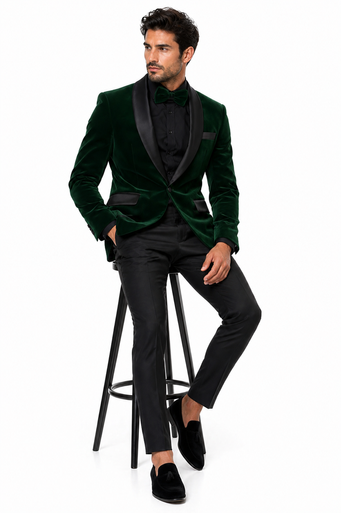 Mens Velvet Shawl Tuxedo Dinner Jacket in Hunter Green