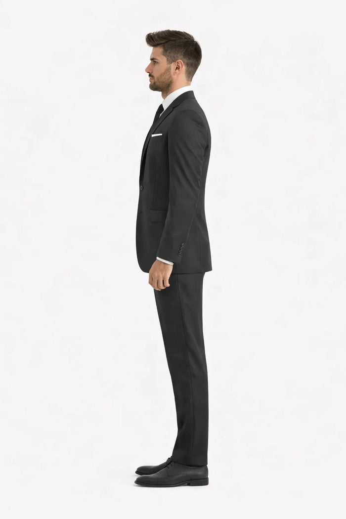 Mens Vested 2 Button Slim Fit Wool Black - Mens Slim Fitted
