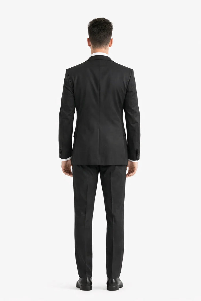 Mens Vested 2 Button Slim Fit Wool Black - Mens Slim Fitted