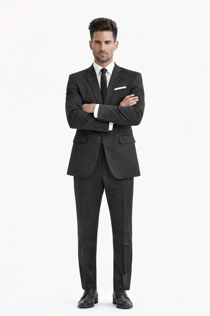 Mens Vested 2 Button Slim Fit Wool Black - Mens Slim Fitted