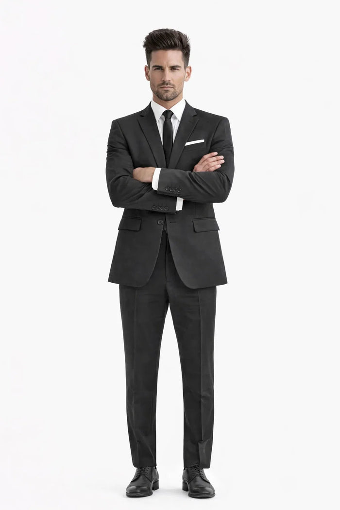 Mens Vested 2 Button Slim Fit Wool Black - Mens Slim Fitted