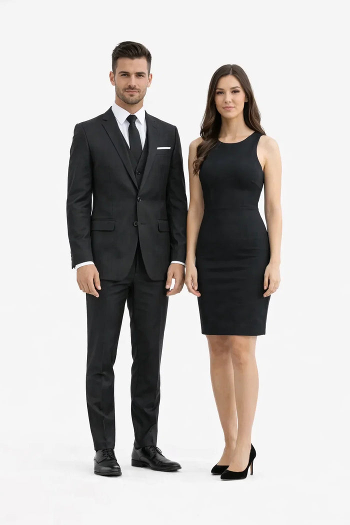 Mens Vested 2 Button Slim Fit Wool Black - Mens Slim Fitted