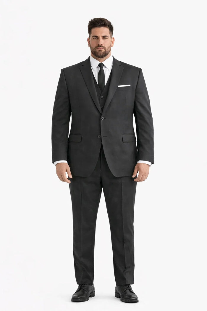 Mens Vested 2 Button Slim Fit Wool Black - Mens Slim Fitted