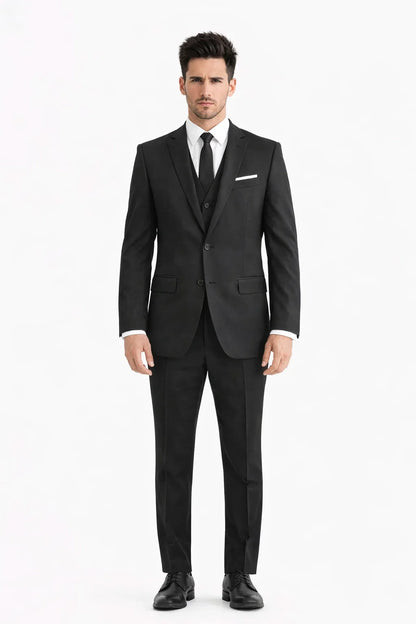 Mens Vested 2 Button Slim Fit Wool Black - Mens Slim Fitted
