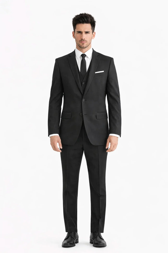 Mens Vested 2 Button Slim Fit Wool Black - Mens Slim Fitted