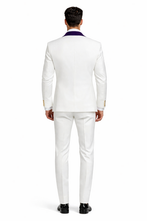 Mens Vested Designer Wide Royal Blue Velvet Shawl Tuxedo in Ivory Paisley